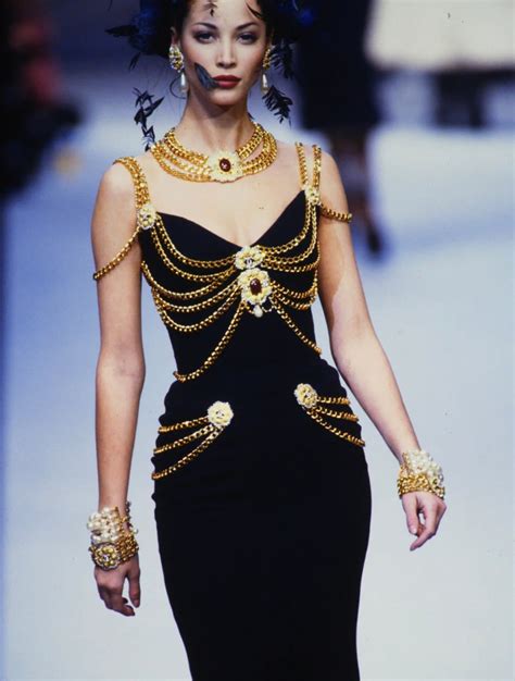 chanel black dress with gold chain|Chanel chain dress 1992.